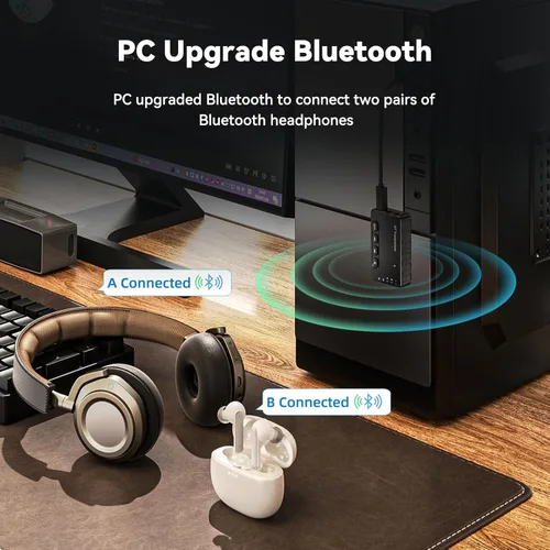 Miniatura 5 de Receptor transmisor Bluetooth aptX adaptativo/baja latencia/HD Bluetooth adaptador 5.2 compatible con 2 teléfonos AirPods, receptor de audio