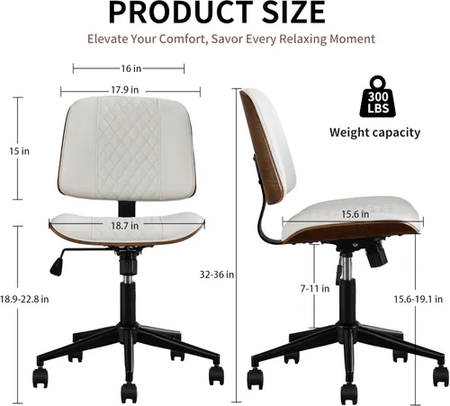 Miniatura 2 de VipDesk Silla pequeña de oficina en casa, silla de escritorio sin brazos con respaldo medio con giro de 360° y ruedas, silla de computadora moderna