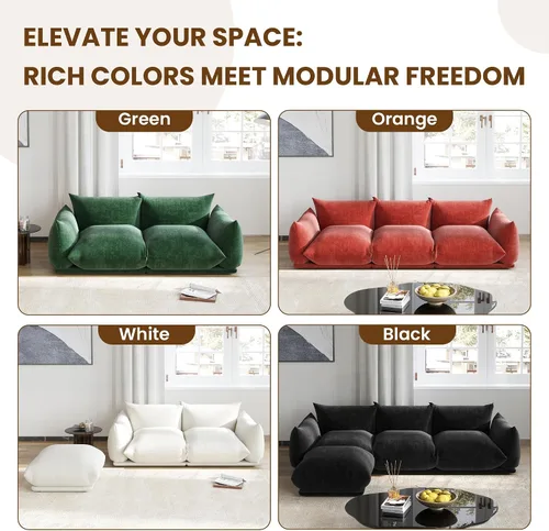Miniatura 8 de Sofá de nube de asiento profundo de 77 pulgadas, moderno sofá modular de chenilla, sofá modular de 2 asientos con cojines gruesos de felpa y otomana