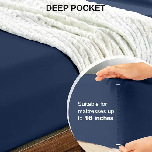 Miniatura 4 de FreshCulture Paquete de 2 sábanas bajeras individuales – Sábana bajera de calidad de hotel tamaño individual – Ultra suave y transpirable – Azul