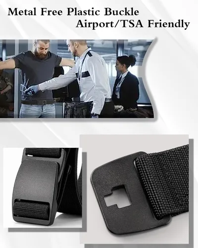 Miniatura 3 de Cinturón de nylon libre de metal para hombres correa militar extensible web con hebilla de plástico