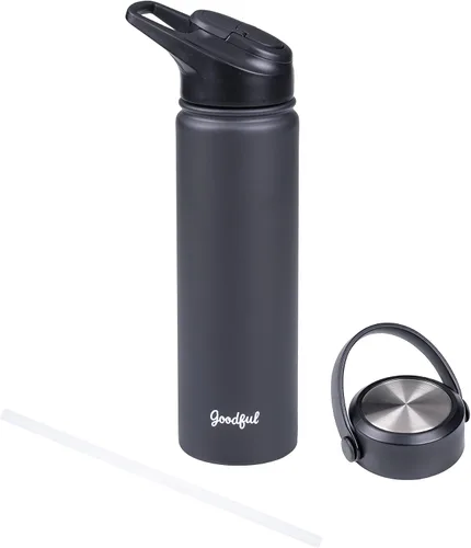 Miniatura 14 de Goodful Botella de agua de doble pared sellada al vacío, aislada con dos tapas intercambiables, tapas para beber o tragar, a prueba de fugas, boca