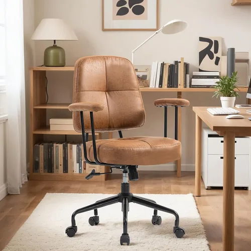 Miniatura 8 de ECOTOUGE Home Office Chair, Adjustable Faux Leather Desk Chair for Home Office, Mid Century Modern Comfy Computer Chair with Wheels, Upholstered