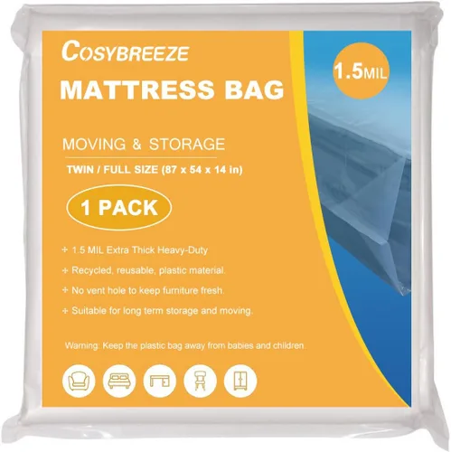 Bolsas de plástico de 1.5 mil de grosor para almacenamiento de colchón en movimiento, tamaño individual o matrimonial, 1 paquete, protector de