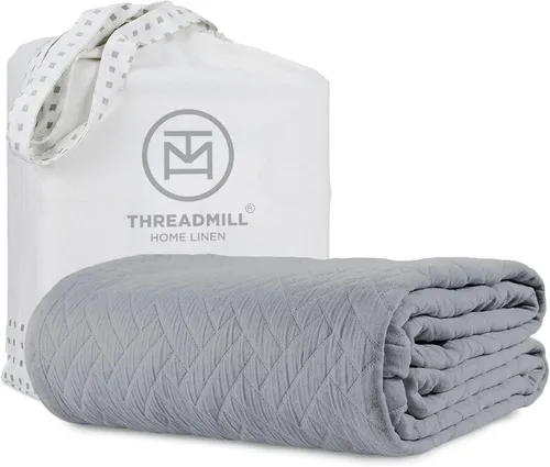 Miniatura 23 de Threadmill Mantas de algodón de lujo para cama tamaño King Acogedora manta 100% algodón tamaño King para todas las estaciones Colcha Aster suave