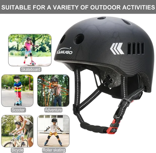 Miniatura 8 de KAMUGO - Juego de cascos de bicicleta para niños, casco ajustable para niños de 2 a 8 años, niños y niñas, con equipo de protección deportiva