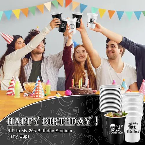 Miniatura 6 de Rtteri Paquete de 48 decoraciones de tazas de la muerte a mis 20 de 16 onzas Rip to My 20s Cups góticas, decoraciones de cumpleaños de 30