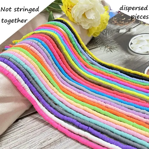 Miniatura 3 de 5000 cuentas de arcilla blanca, arcilla polimérica Heishi, cuentas espaciadoras planas redondas para pulseras, aretes, collares, manualidades hechas