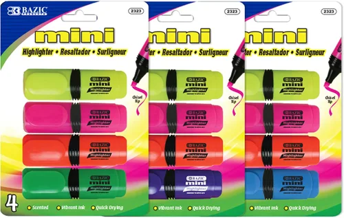BAZIC Products Mini resaltador con clip de bolsillo, juego de resaltadores de punta de cincel de colores surtidos, bolígrafo resaltador estilo