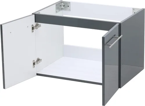 Miniatura 3 de Juego de lavabo flotante para montaje en pared, tocador gris oscuro brillante, encimera de fregadero integrada blanca, 29.25 pulgadas