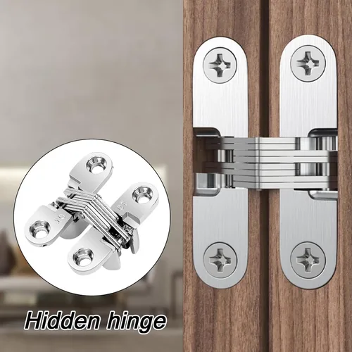 Miniatura 4 de Paquete de 4 bisagras ocultas de acero inoxidable de 180 grados para puertas y gabinetes, bisagras invisibles cruzadas y oscilantes