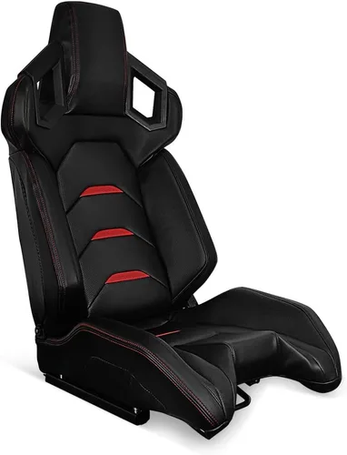 Miniatura 10 de IKON MOTORSPORTS, Asientos universales de carreras para el lado izquierdo del conductor con doble deslizador, negro con puntada roja, rayas rojas