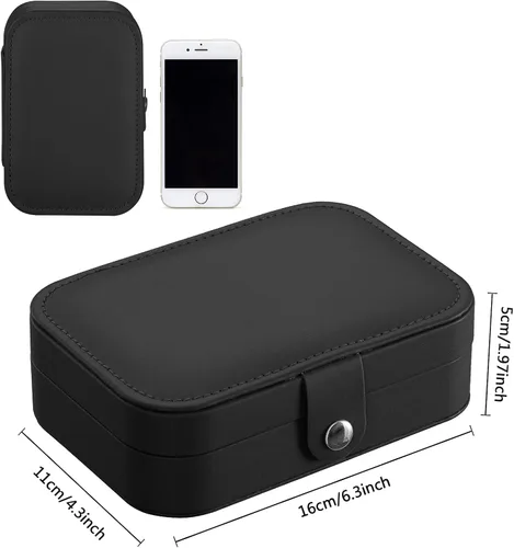 Miniatura 4 de Oyydecor Joyero portátil pequeño de 2 capas organizador de joyas de viaje de piel sintética para anillos collares aretes pulseras regalo de San