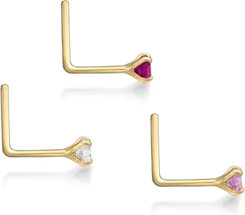 Miniatura 3 de Lavari - Juego de anillos para nariz de circonio cúbico de oro de 14 quilates, 0.079in, color blanco y rosa