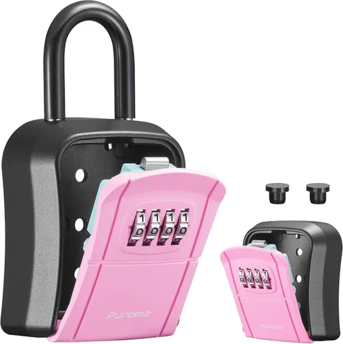 Miniatura 20 de Caja de seguridad con llave Puroma, caja de seguridad portátil con combinación, caja de almacenamiento de llaves para pared para llaves de casa, Gris