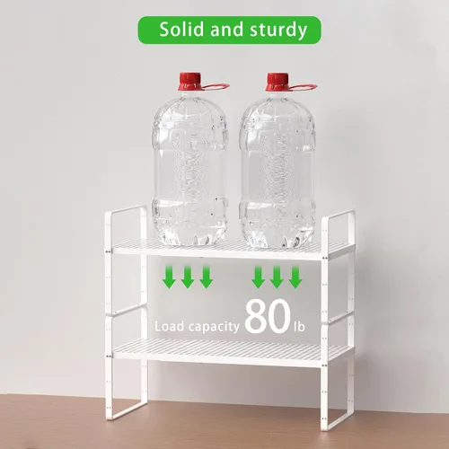Miniatura 4 de Estante de Almacenamiento de Gabinete Expandible Organizador Apilable para Cocina Baño Despensa Especias Alacena Café Encimera Hogar Oficina Blanco