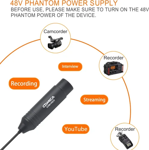 Miniatura 4 de COMICA XLR - Micrófono de solapa de 48 V Phantom Power, CVM-V02O, micrófono de solapa omnidireccional de 5.9 pies para videocámaras Canon Sony