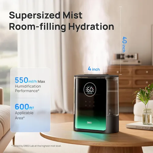 Miniatura 3 de Dreo Humidificadores Inteligentes de 8L para Dormitorio 600 pies², 80H de Funcionamiento Humidificador de Vapor Cálido y Frío Extragrande para Negro