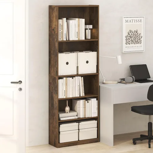 Miniatura 30 de Furinno GEHRY - Estantería para libros, 5 niveles, con estantes ajustables, 11.6 x 24.8 x 71.4 pulgadas, para oficina en casa, sala de estar, roble