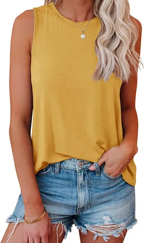 Miniatura 19 de JAWINT Camisetas casuales sin mangas para mujer, cuello redondo, sin mangas, holgadas, holgadas