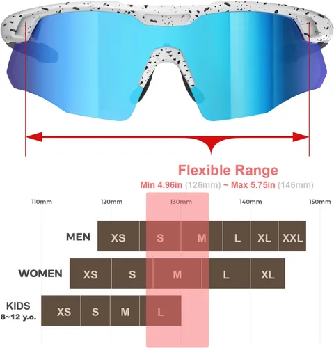 Miniatura 4 de Gafas de sol de béisbol pequeñas envolventes para jóvenes, niños y mujeres, para correr, ciclismo, deportes al aire libre S598 Blanco / Punto / Azul