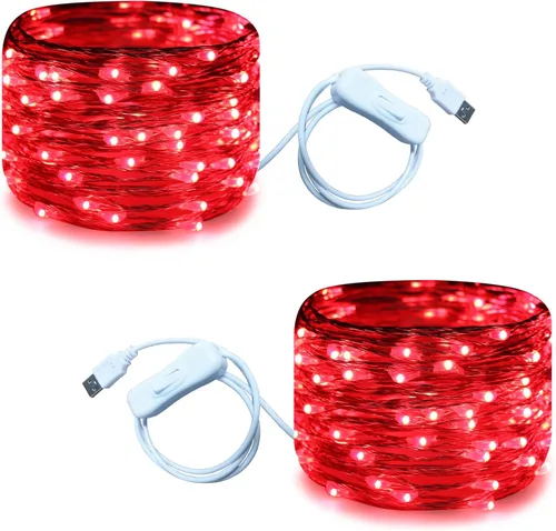 Miniatura 15 de RUICHEN Guirnalda de luces USB de 33 pies, 100 luces LED con interruptor de encendido/apagado (blanco cálido, paquete de 2)