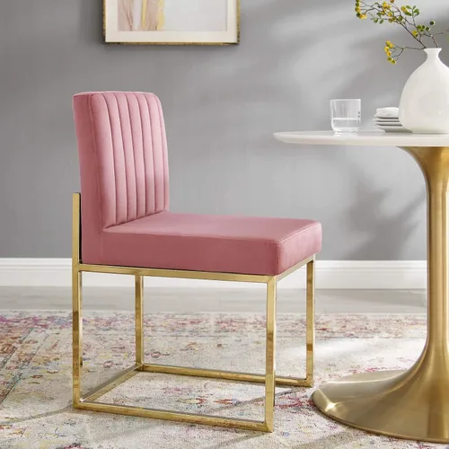Miniatura 2 de Modway EEI-3806-GLD-DUS Carriage Channel - Silla de comedor de terciopelo con base copetuda, color rosa polvoriento dorado