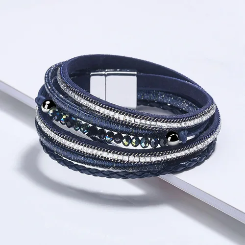 Miniatura 2 de Long tiantian Pulsera de cuero negro estilo bohemio para mujer, pulseras apilables de moda, pulseras multicapas, pulsera de cuero con perlas