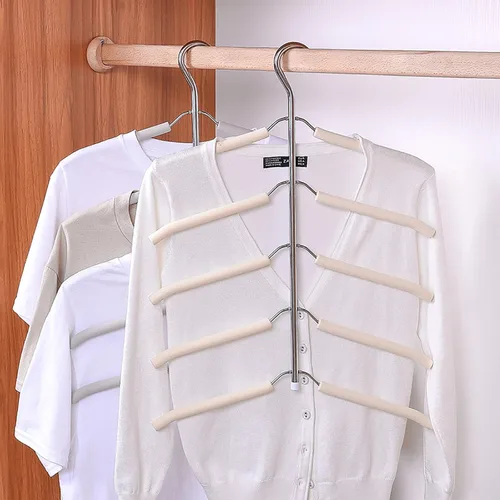 Miniatura 7 de Paquete de 3 perchas 5 en 1 para blusas y árboles, perchas para ahorrar espacio, con brazo oscilante, antideslizantes, acolchadas, colgador de ropa