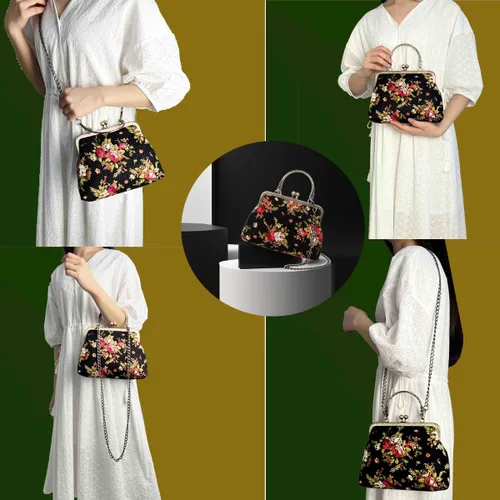 Miniatura 29 de Bolso floral con asa superior, bolso de noche Kiss Lock para mujer, bolso vintage