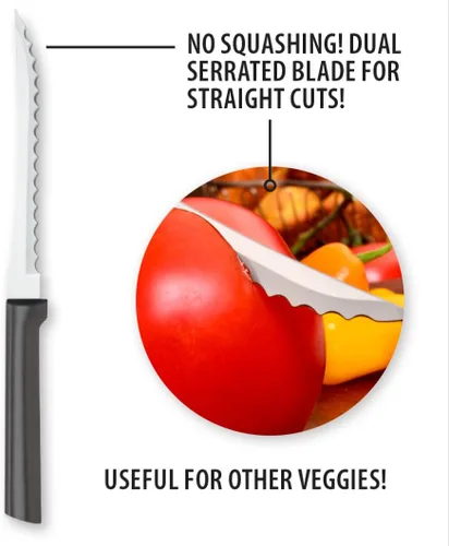 Miniatura 3 de Rada Cuchillo rebanador de tomate (W226), hoja dentada de acero inoxidable de 5 pulgadas, mango negro