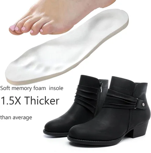 Miniatura 2 de Luoika Botines anchos para mujer, botas cortas negras y marrones con tacón bajo y cremallera lateral.