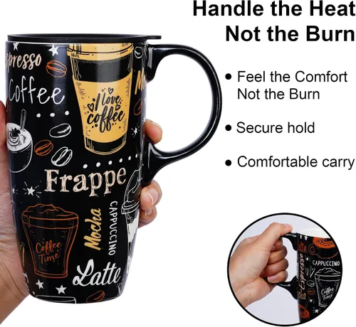 Miniatura 9 de Topadorn Taza de viaje de cerámica con asa, taza de café de cerámica, taza de té latte, caja de colores, 17 onzas, tapa resistente a salpicaduras