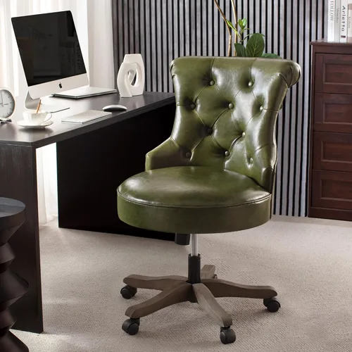Miniatura 14 de HUIMO Silla de oficina en casa, silla de escritorio tapizada sin brazos con ruedas, altura ajustable, silla de escritorio para computadora con patas