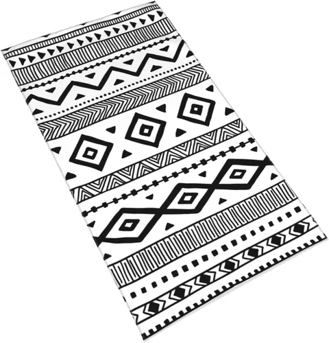 Miniatura 2 de Juego de 2 toallas de mano en blanco y negro para baño, estilo tribal nativo americano, azteca, étnico, bohemio, suave, absorbente, pequeña, toalla