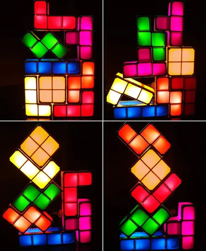 Miniatura 3 de 7 piezas apilables de luz nocturna 3D rompecabezas de juguete de 7 colores bloques mágicos de inducción entrelazados LED novedad lámpara