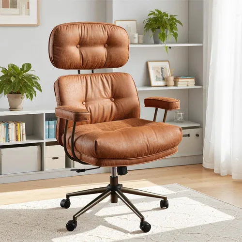 Miniatura 16 de Silla de oficina con 360 ruedas, silla de oficina de mediados de siglo con soporte para el respaldo, silla de escritorio de piel sintética, ángulo