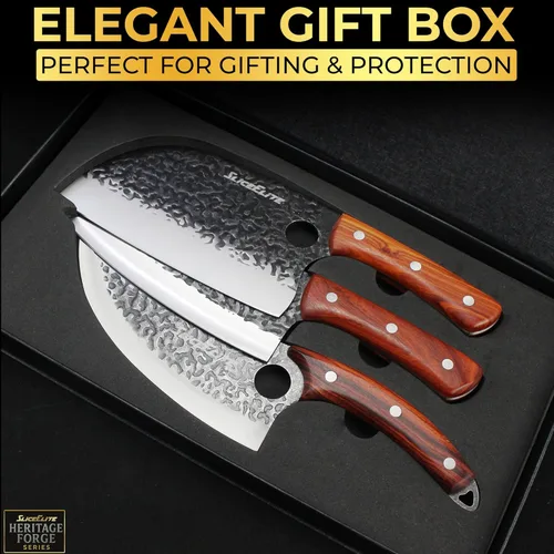 Miniatura 8 de SliceElite Cuchillo de carnicero profesional forjado a mano (juego de cuchillos de carnicero de 3 piezas con asas de madera de arena)