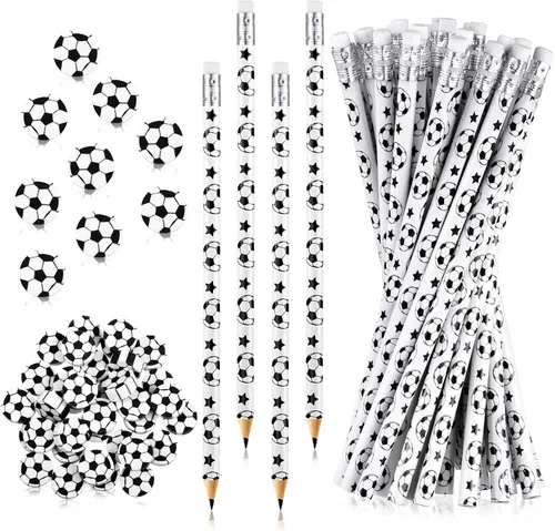 Miniatura 9 de Tinlade 72 piezas de lápices deportivos y borradores para niños, lápices de madera divertidos para niños, tema deportivo, regalos para cumpleaños