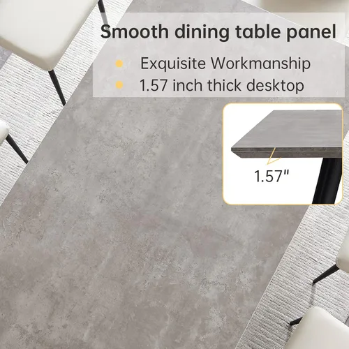 Miniatura 4 de ZckyCine Conjunto moderno de mesa de comedor de 5 piezas con mesa rectangular de madera y 4 sillas tapizadas en cuero, capacidad para 4 personas