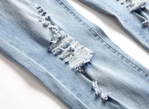 Miniatura 8 de LONGBIDA - Jeans para hombre, de tiro ajustado, con roto y desgastados