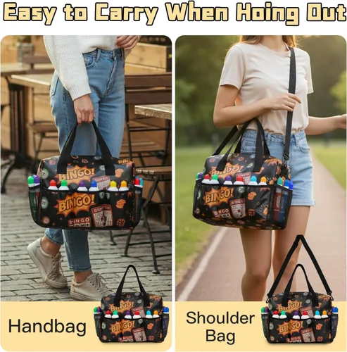 Miniatura 7 de Bolsa de bingo con bolsillos para Bingo Daubers Dabbers Dobbers Dotters resistente al agua, accesorios para juegos de bingo para adultos y personas