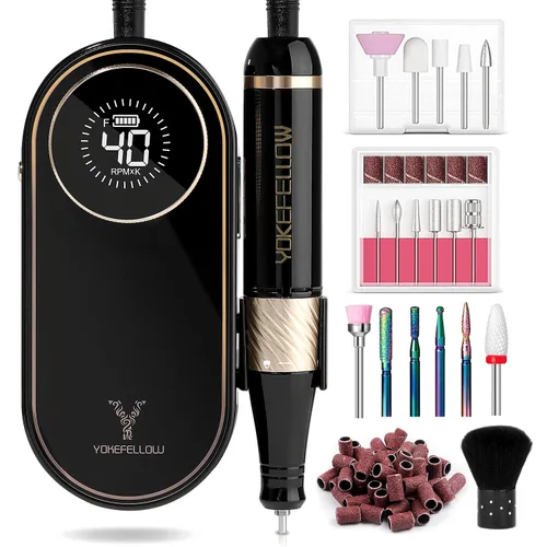 YOKE FELLOW Lima de uñas eléctrica, máquina de taladro de uñas para uñas acrílicas, kit con cepillo para polvo de inmersión, manicura, pedicura,