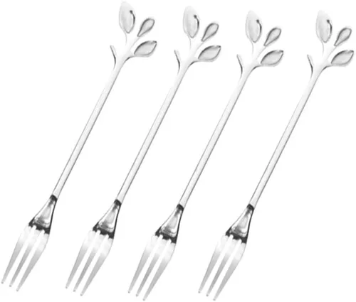 Miniatura 18 de Juego de 6 tenedores de frutas de acero inoxidable de 4.7 pulgadas, mini tenedores de ensalada, aperitivos, postres, aperitivos, tenedores pequeños