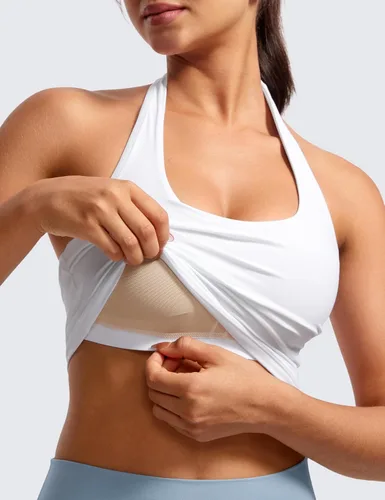 Miniatura 4 de CRZ YOGA - Brasier deportivo Butterluxe con cuello halter para mujer, con relleno, para entrenamiento o yoga, camiseta corta con relleno integrado