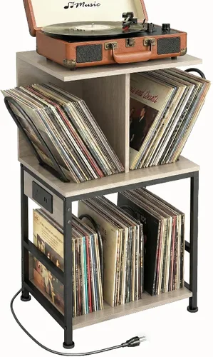 Miniatura 15 de Soporte para tocadiscos, mesa para tocadiscos de 3 niveles con almacenamiento de vinilo en forma de U hasta 120 álbumes, mesa auxiliar de 28 Cherry