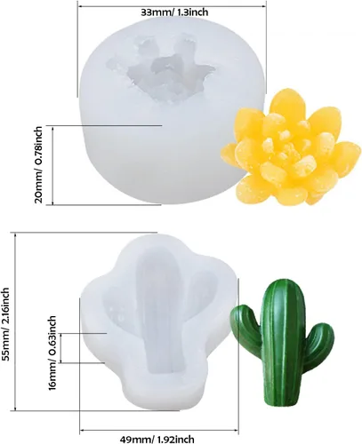 Miniatura 4 de Woohome Molde de silicona para suculentas, 4 piezas, molde de fondant para suculentas, 3D, para hacer pasteles, chocolate, velas hechas a mano