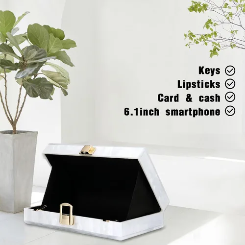 Miniatura 2 de Simcat Bolso de mano de acrílico para mujer, bolso de noche marmoleado elegante, bolso cruzado para dama banquete de boda y uso diario