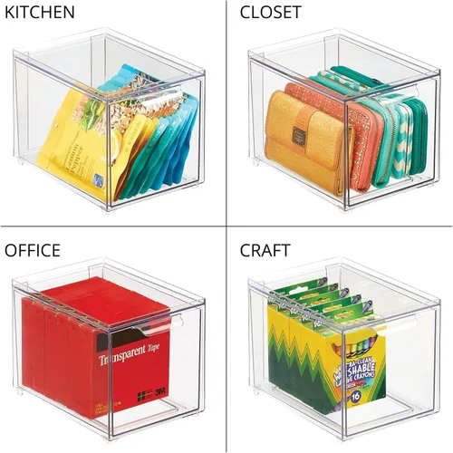Miniatura 7 de mDesign Contenedor organizador de baño de plástico con cajón extraíble, contenedor de almacenamiento delgado y apilable para accesorios de baño