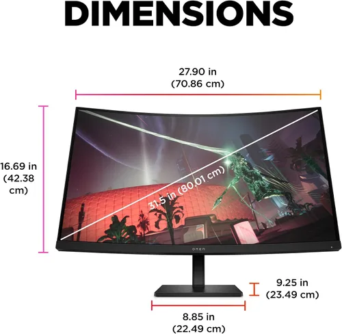 Miniatura 16 de HP OMEN 32c QHD 165Hz Monitor curvo para juegos, pantalla QHD (2560 x 1440), panel VA, 99% sRGB, 90% DCI-P3, 16:9, tecnología AMD FreeSync Premium
